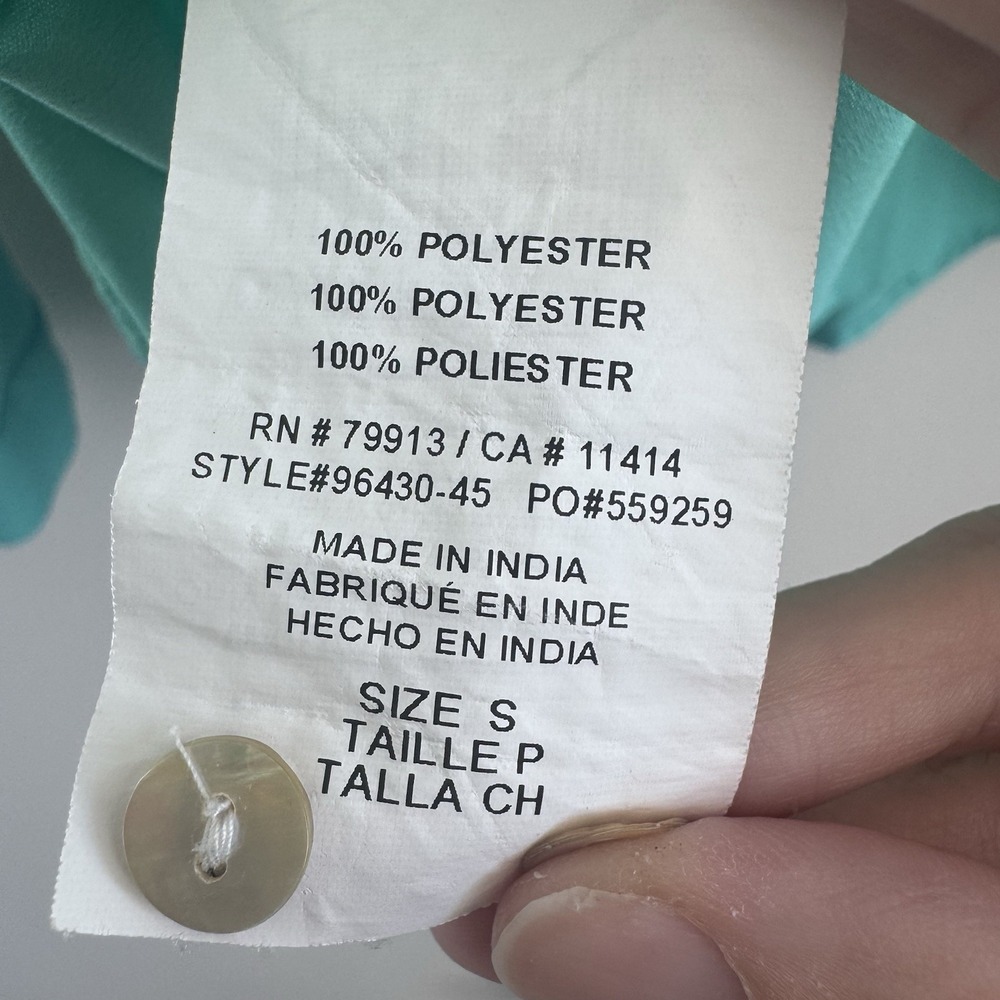 Motherhood Maternity Teal V Neck Blouse S Long Sleeve Button Front - Picture 7 of 7